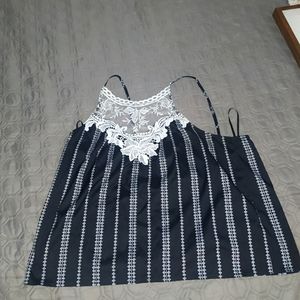 Shein 1x lace floral black white stripped top